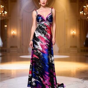 Party Time Formals Vibrant Pink and Blue Gown